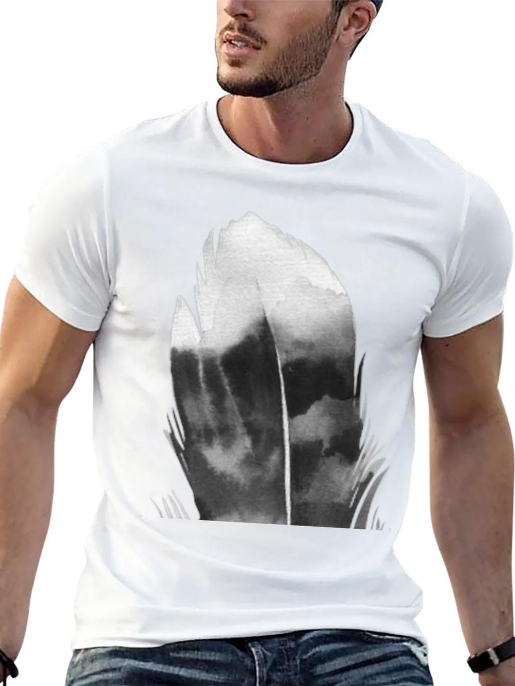 Abstract Feather Graphic Black T-Shirt product image 12