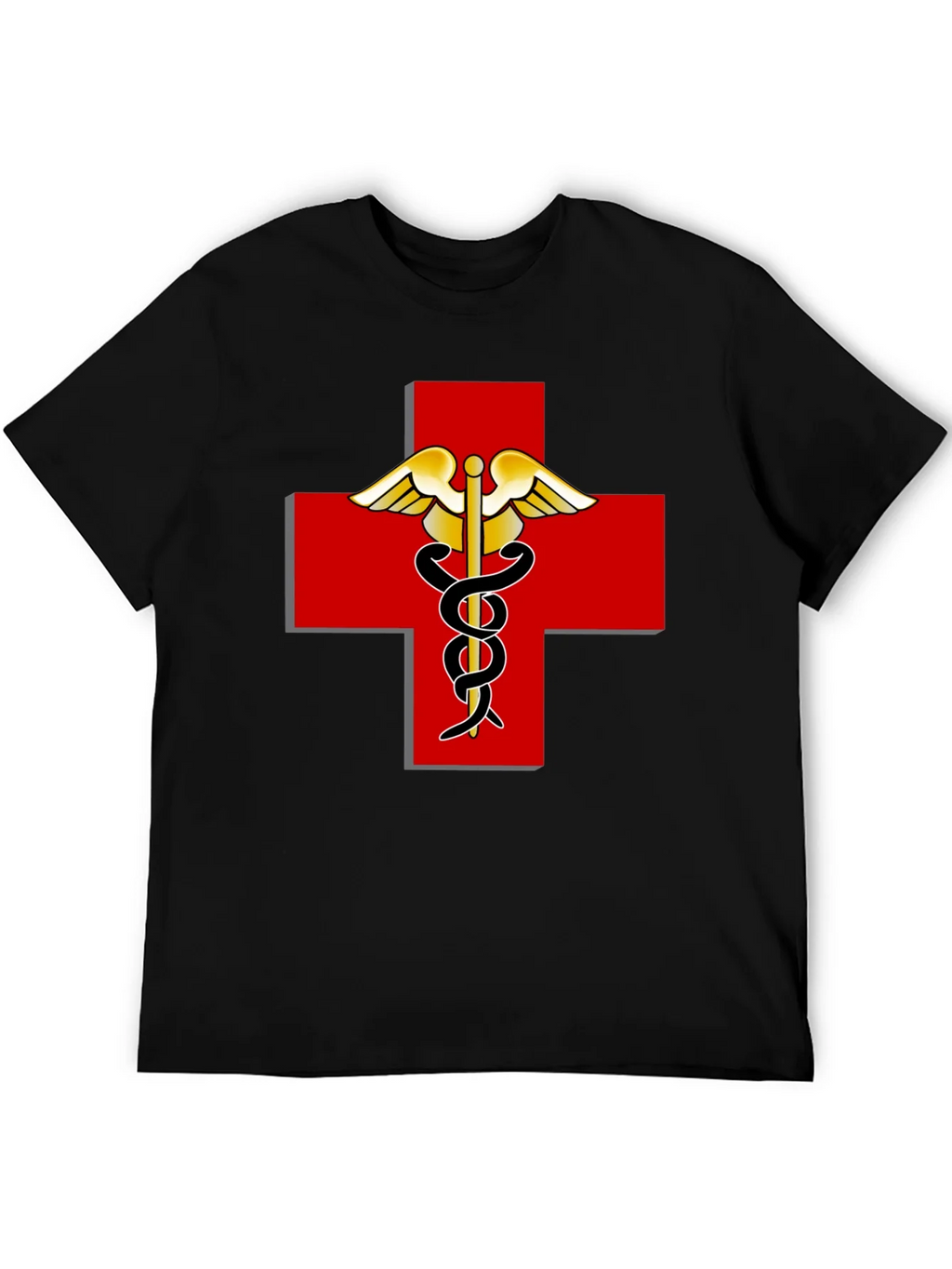 Medical Caduceus Red Cross Black T-Shirt product image 5