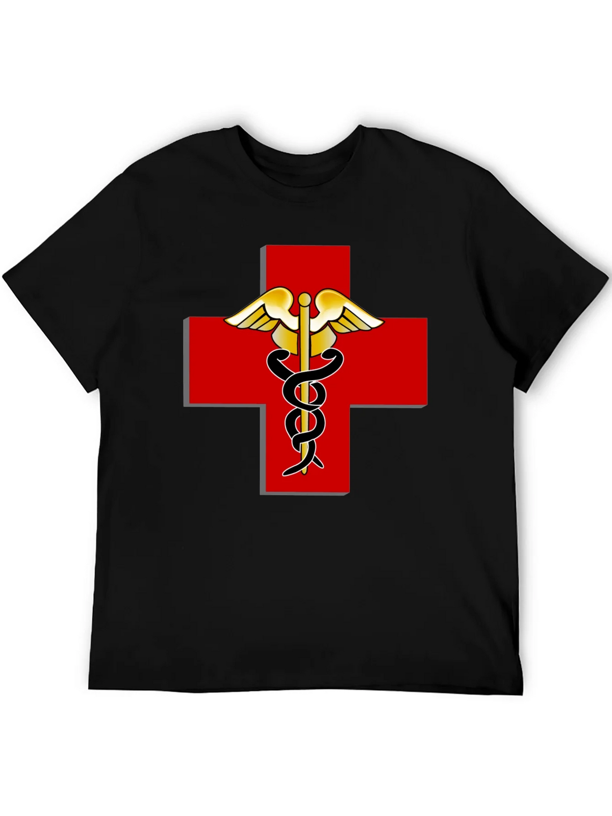 Medical Caduceus Red Cross Black T-Shirt product image 5