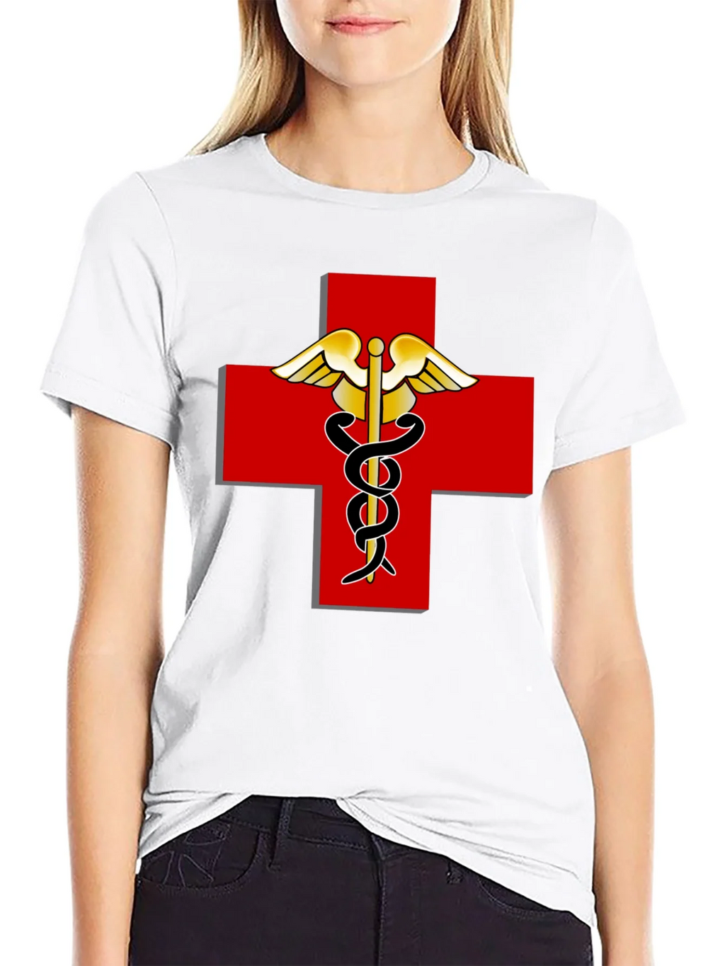Medical Caduceus Red Cross Black T-Shirt product image 8