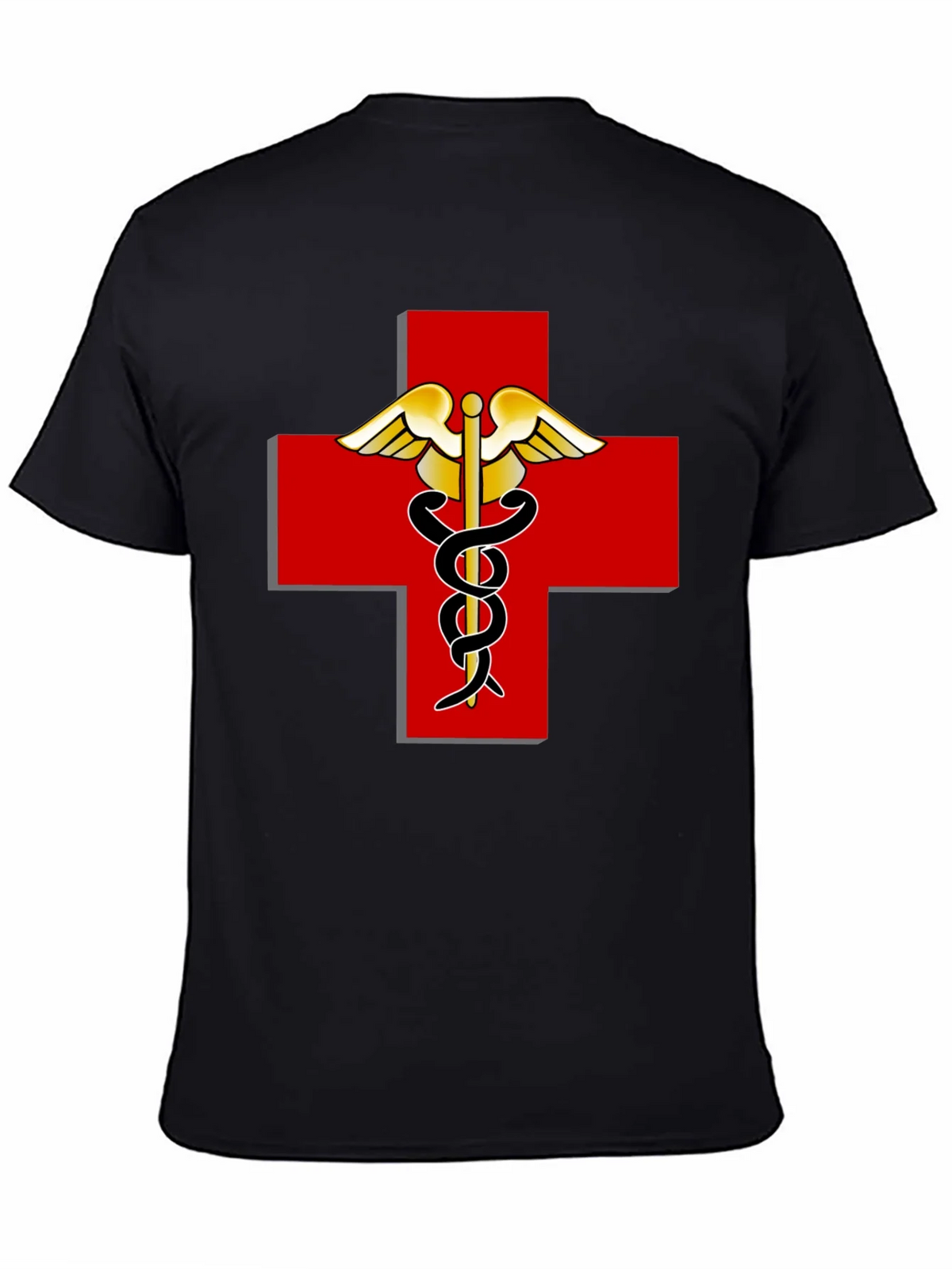 Medical Caduceus Red Cross Black T-Shirt product image 4