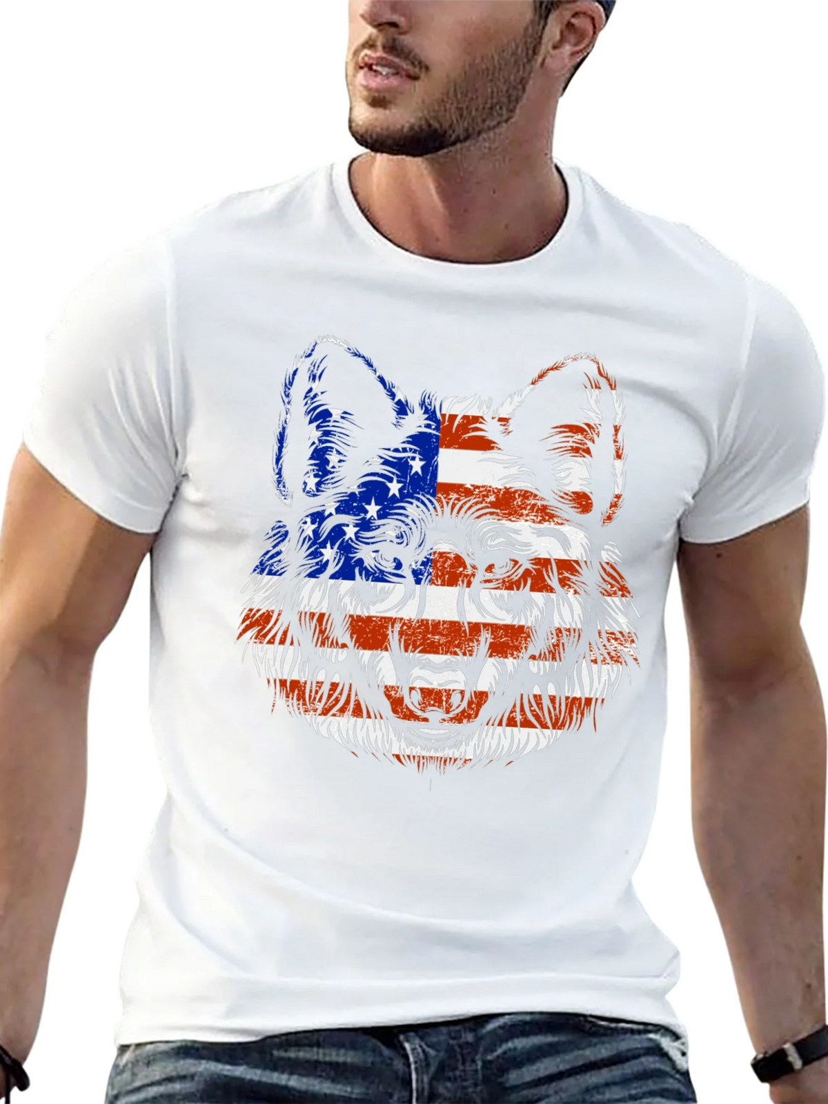 American Flag Wolf Graphic T-Shirt product image 5
