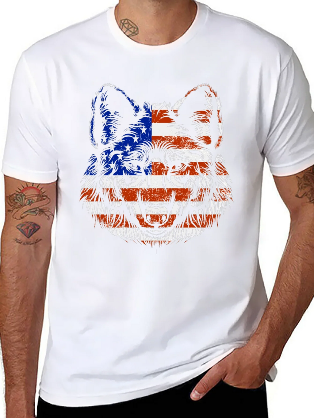 American Flag Wolf Graphic T-Shirt product image 3