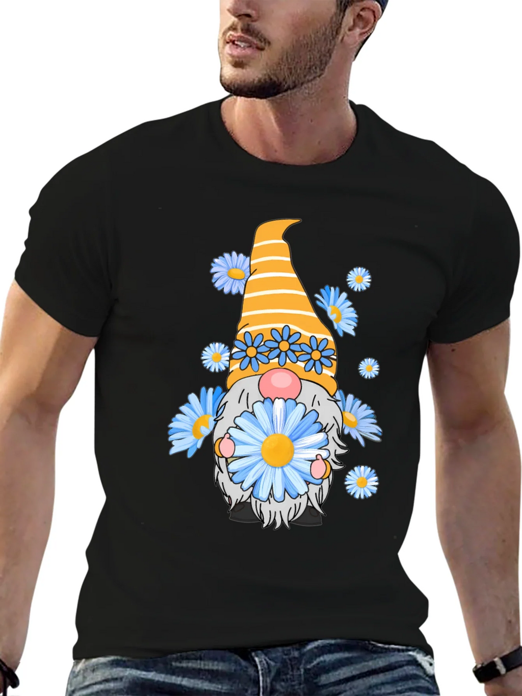 Daisy Gnome Graphic Tee - Whimsical Black T-Shirt product image 3