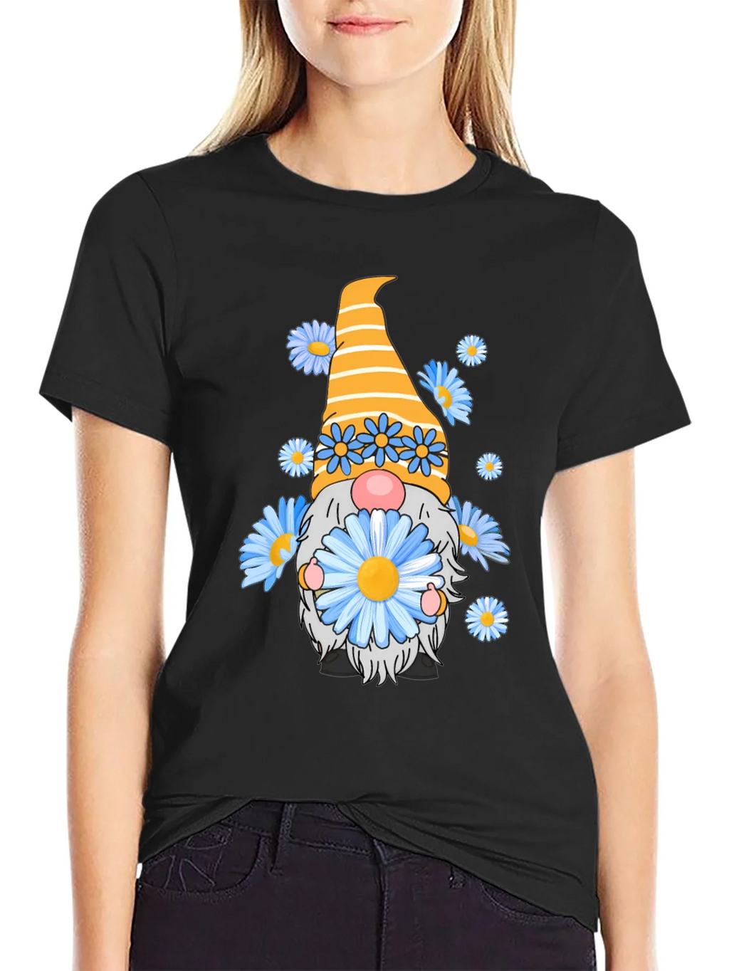 Daisy Gnome Graphic Tee - Whimsical Black T-Shirt product image 1
