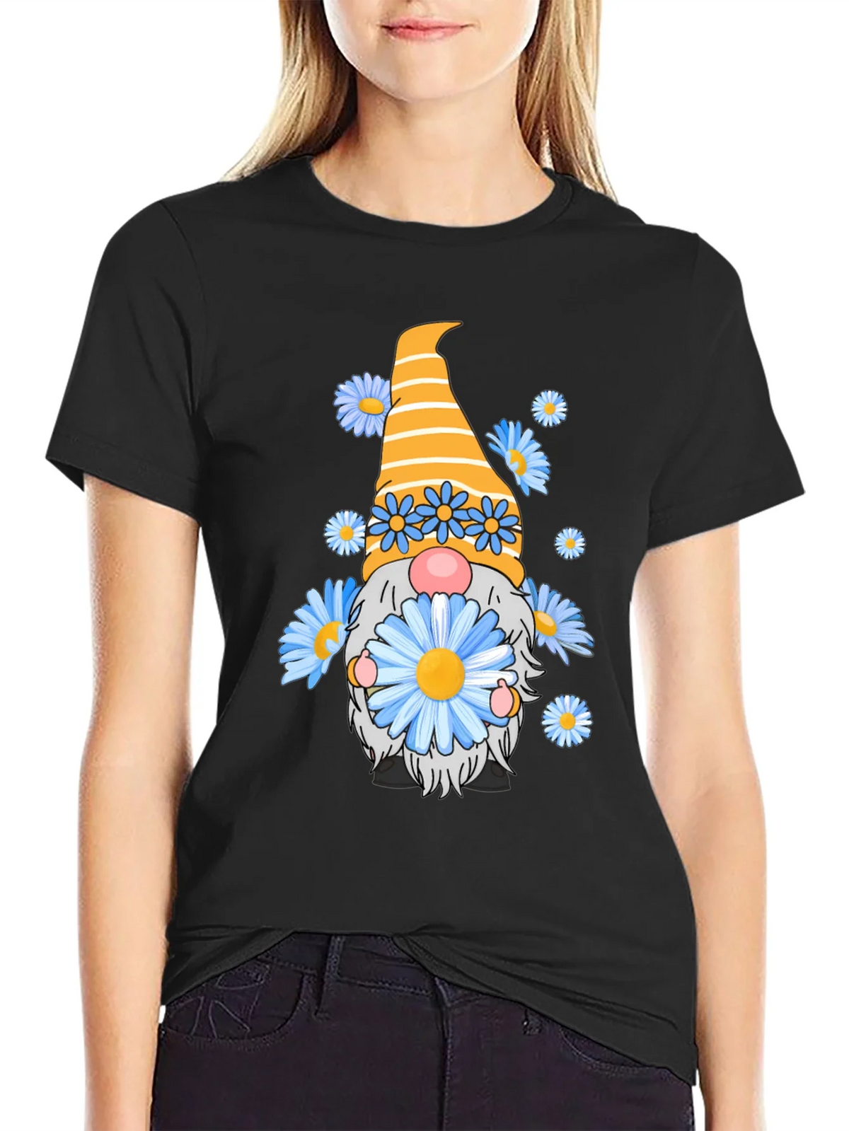 Daisy Gnome Graphic Tee - Whimsical Black T-Shirt product image 1