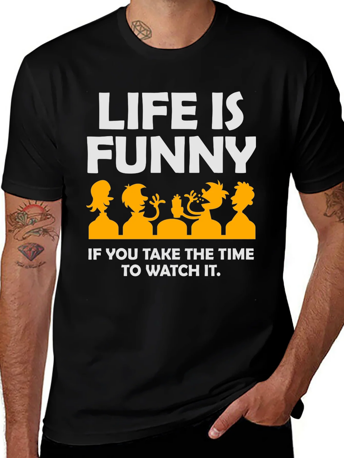 Life Is Funny Graphic T-Shirt - Black Crew Neck product image 1