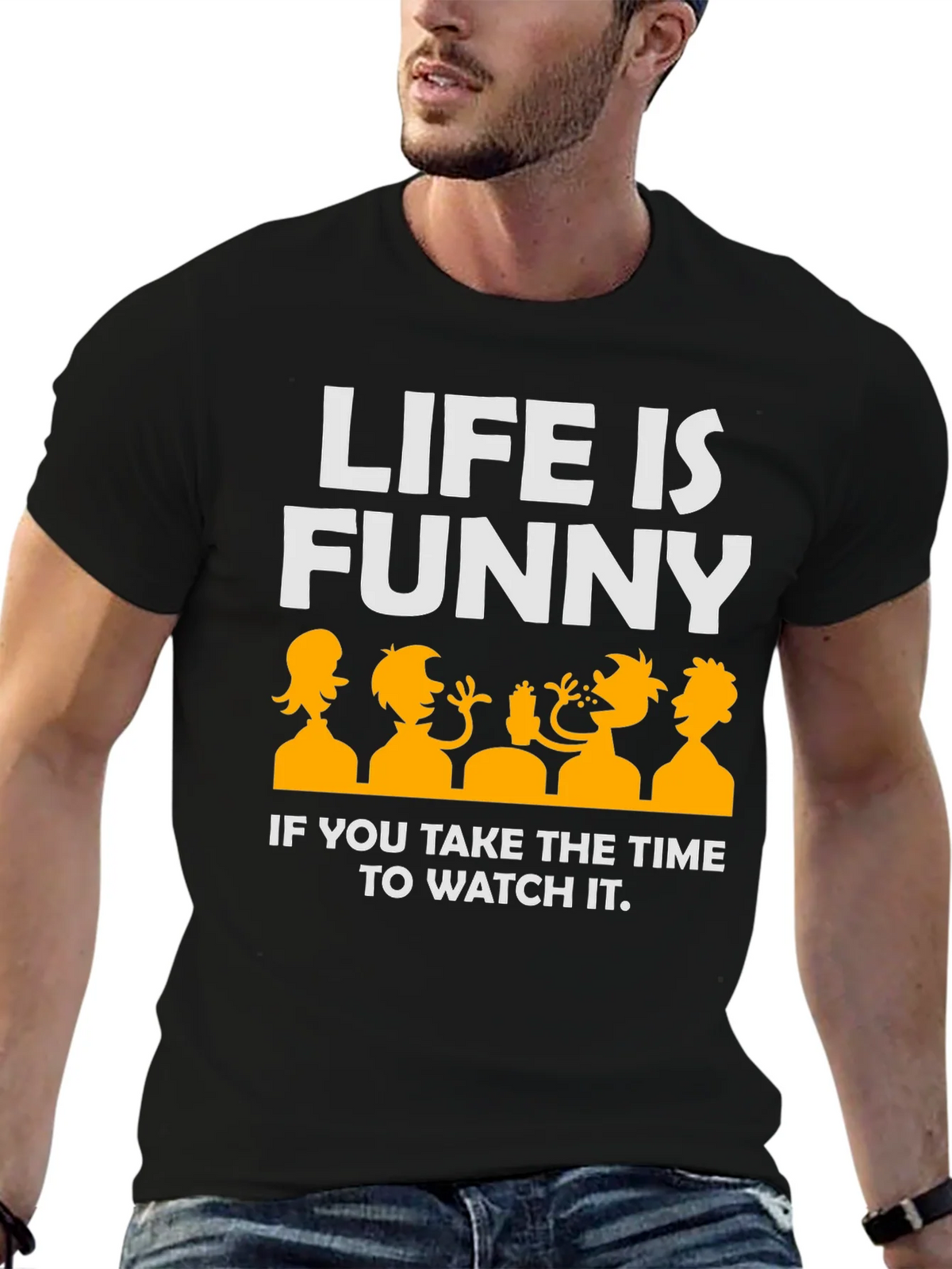 Life Is Funny Graphic T-Shirt - Black Crew Neck product image 6