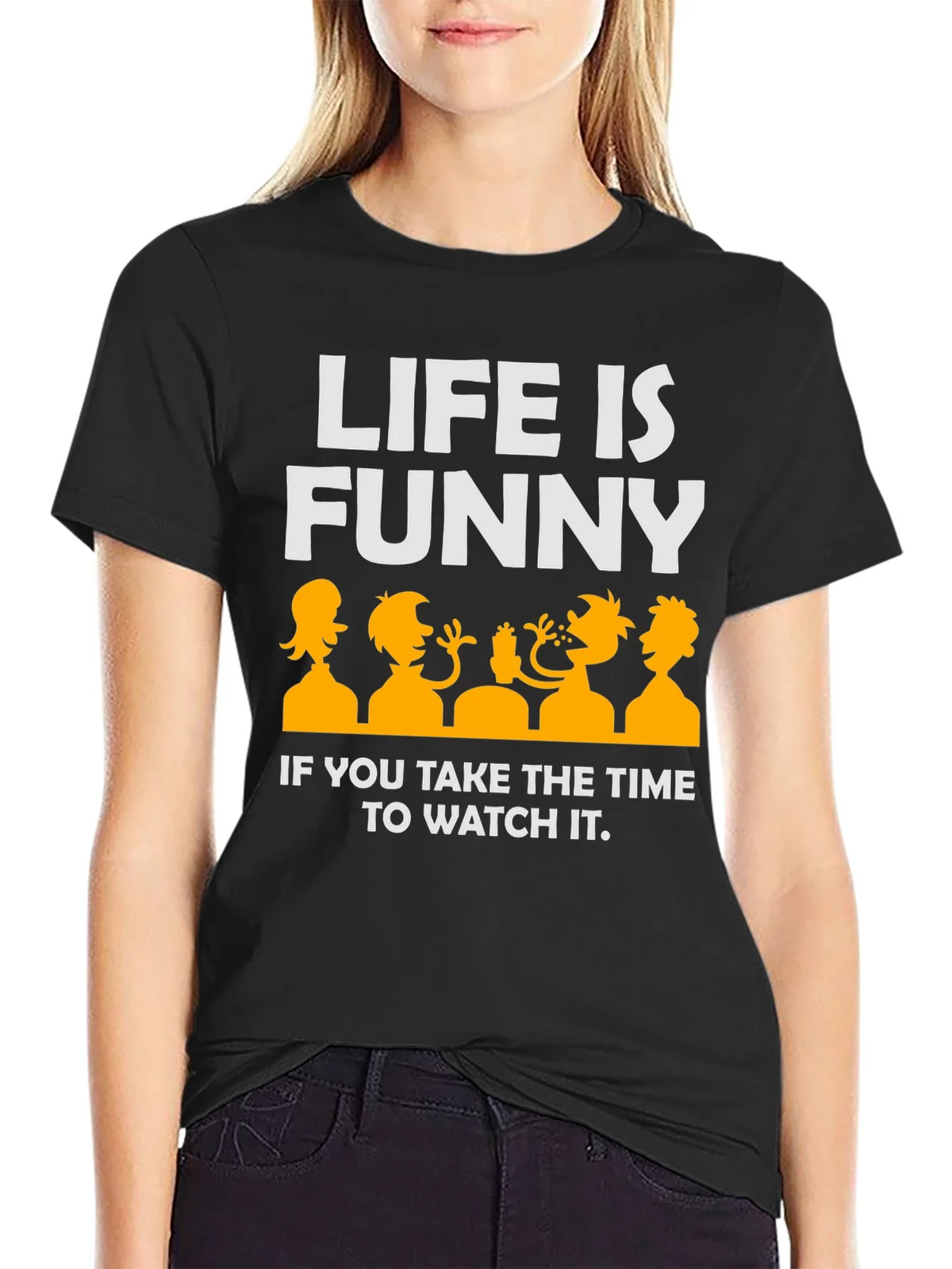 Life Is Funny Graphic T-Shirt - Black Crew Neck product image 2