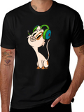 Cartoon Cat Gamer Graphic Tee - Black T-Shirt product image 1