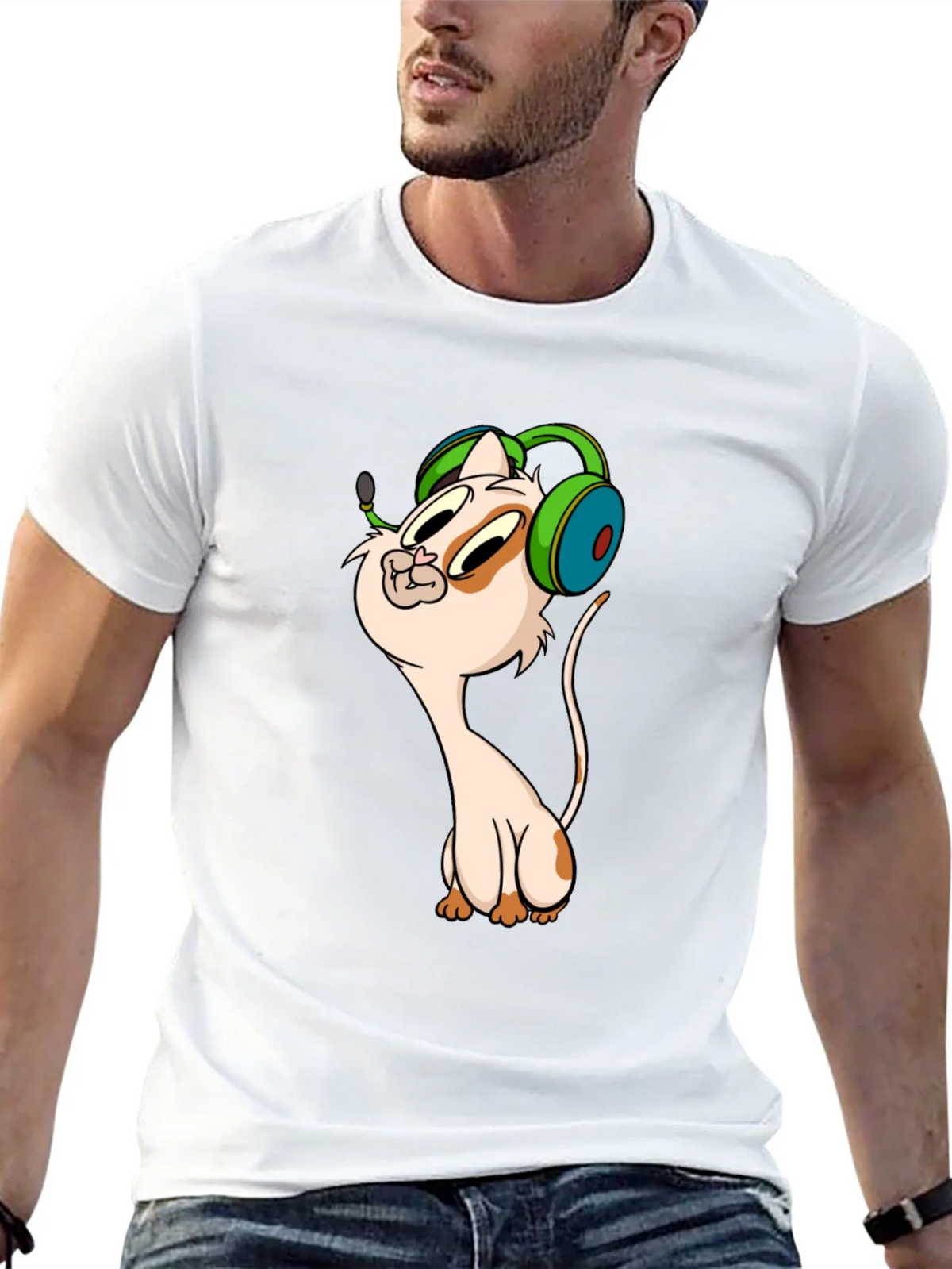 Cartoon Cat Gamer Graphic Tee - Black T-Shirt product image 12