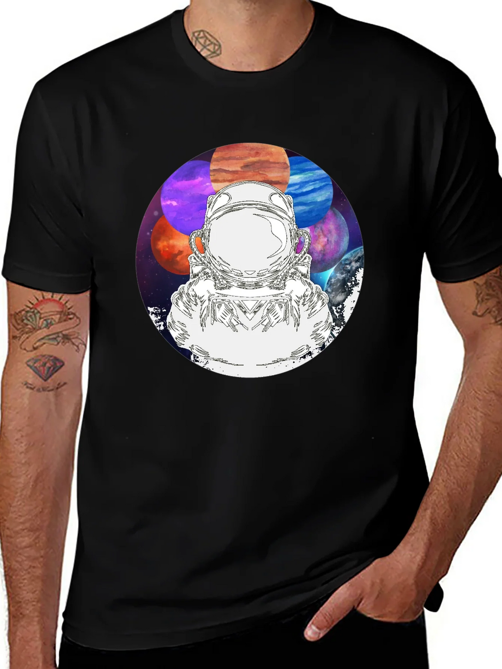 Astronaut & Planets Graphic Black T-Shirt product image 1