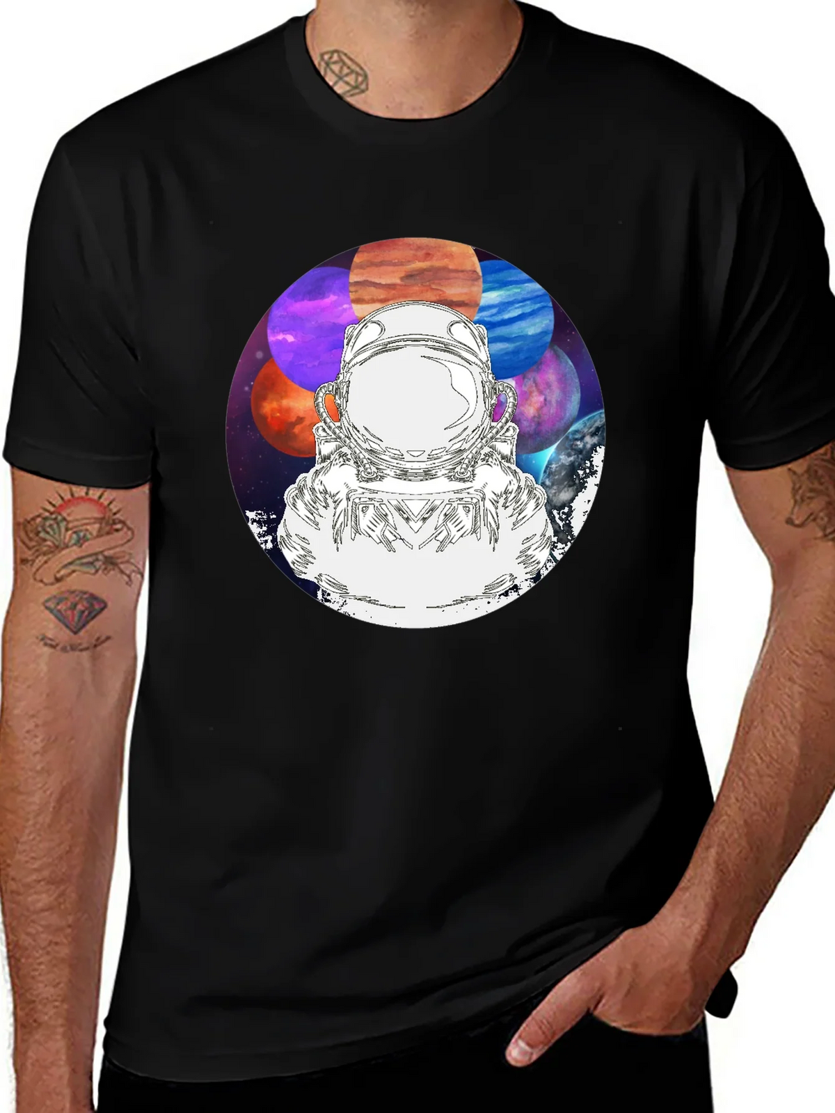 Astronaut & Planets Graphic Black T-Shirt product image 1