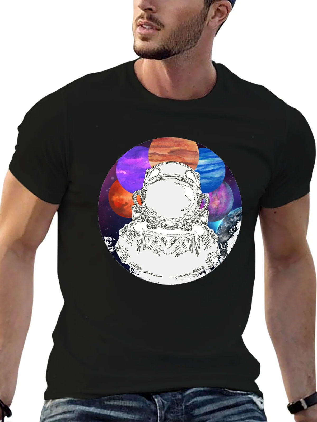 Astronaut & Planets Graphic Black T-Shirt product image 5