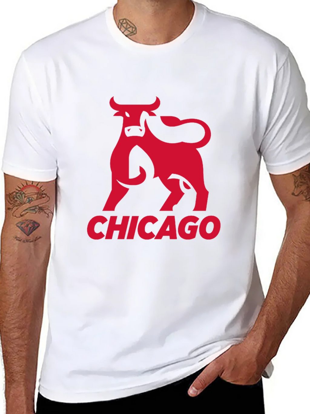 Chicago Bulls Graphic Tee - Red Bull Print on Black product image 6
