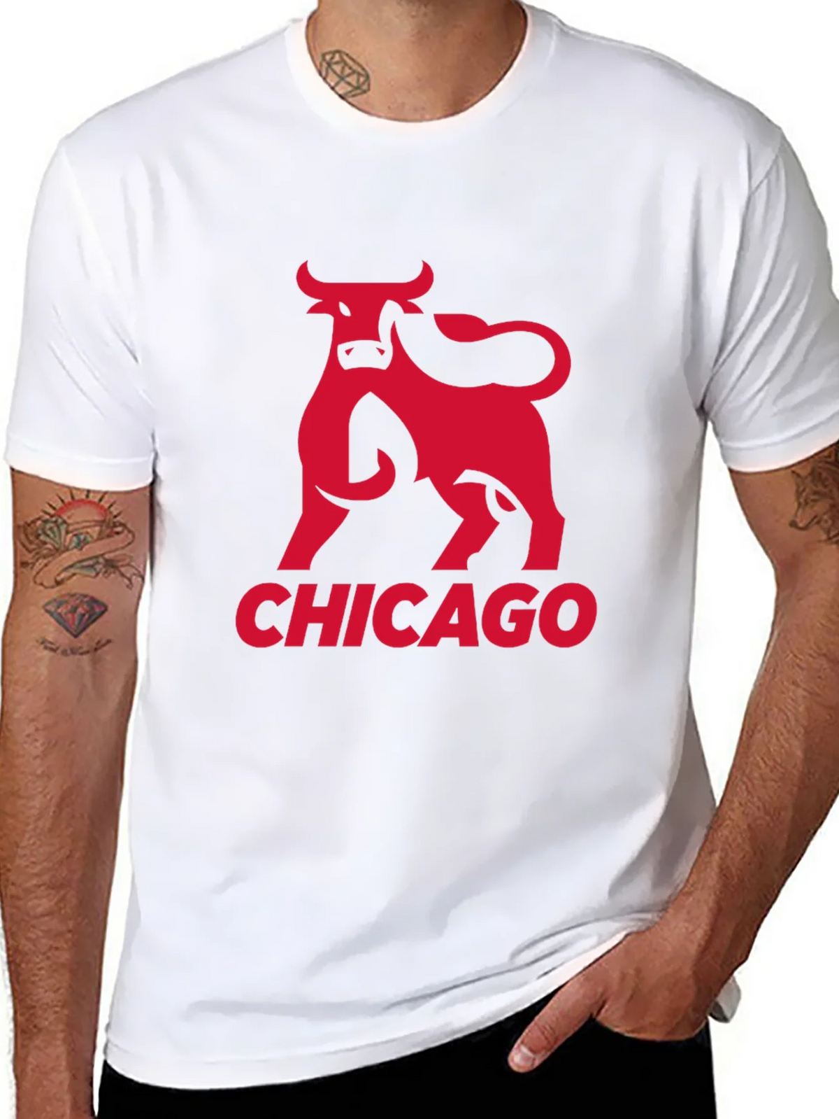 Chicago Bulls Graphic Tee - Red Bull Print on Black product image 6