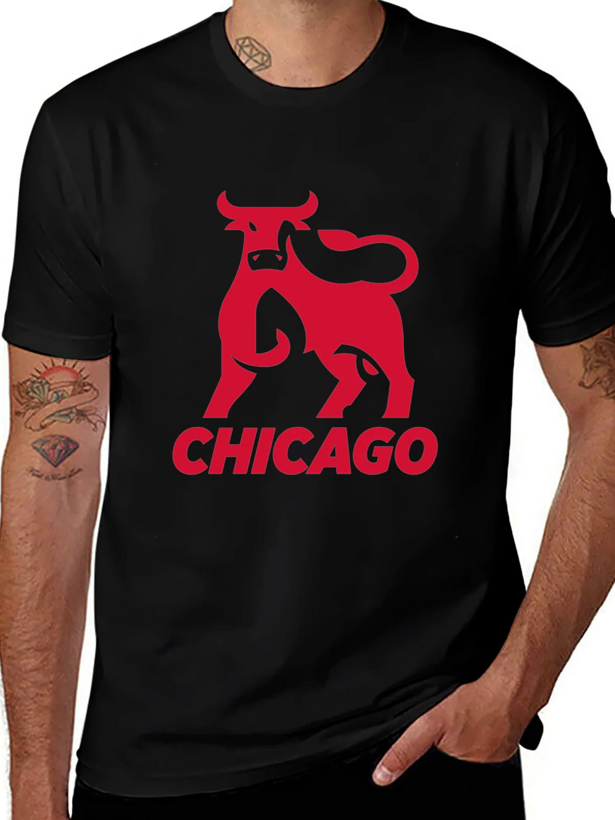 Chicago Bulls Graphic Tee - Red Bull Print on Black product image 1