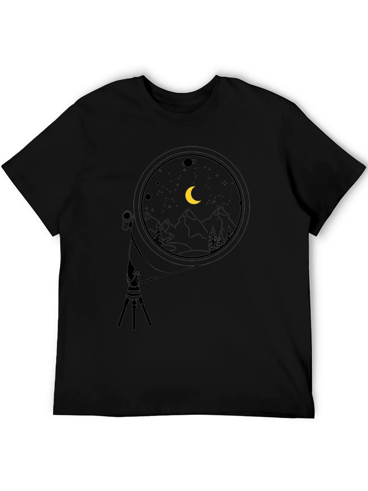 Night Sky Telescope Graphic Tee - Black Cotton product image 5
