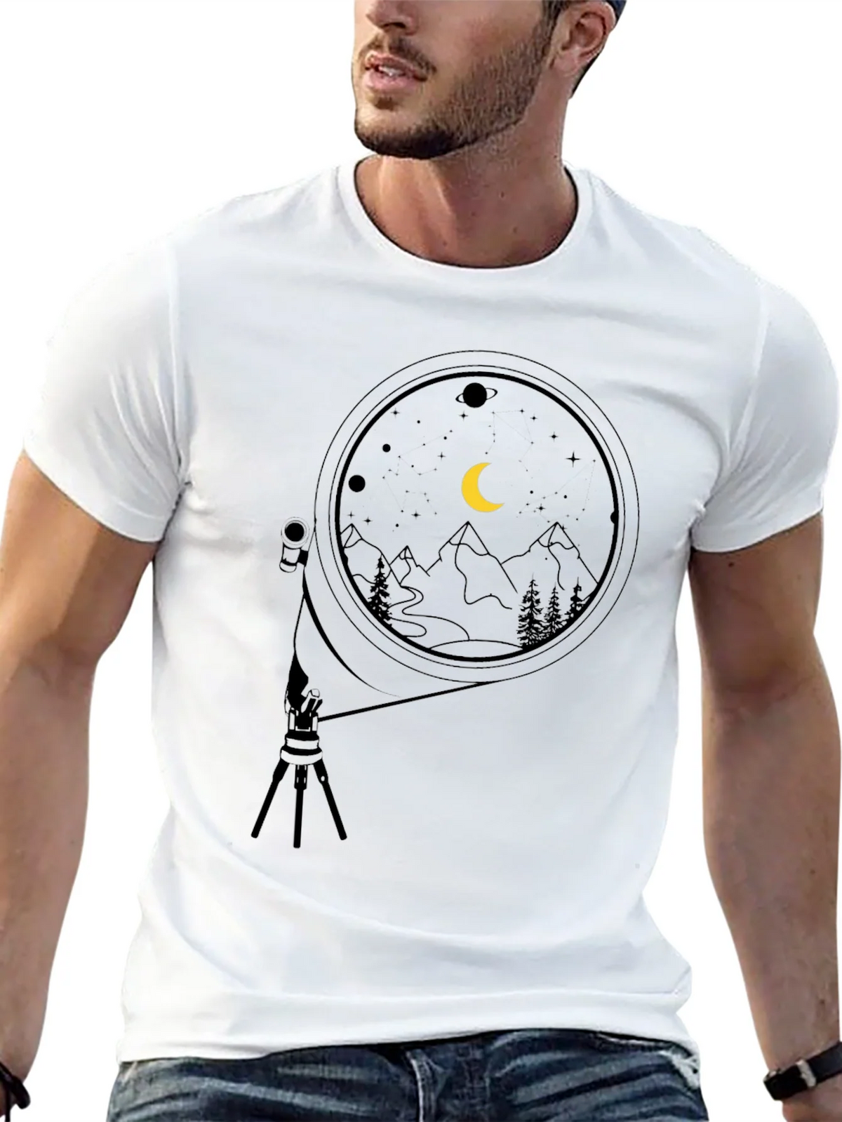 Night Sky Telescope Graphic Tee - Black Cotton product image 12