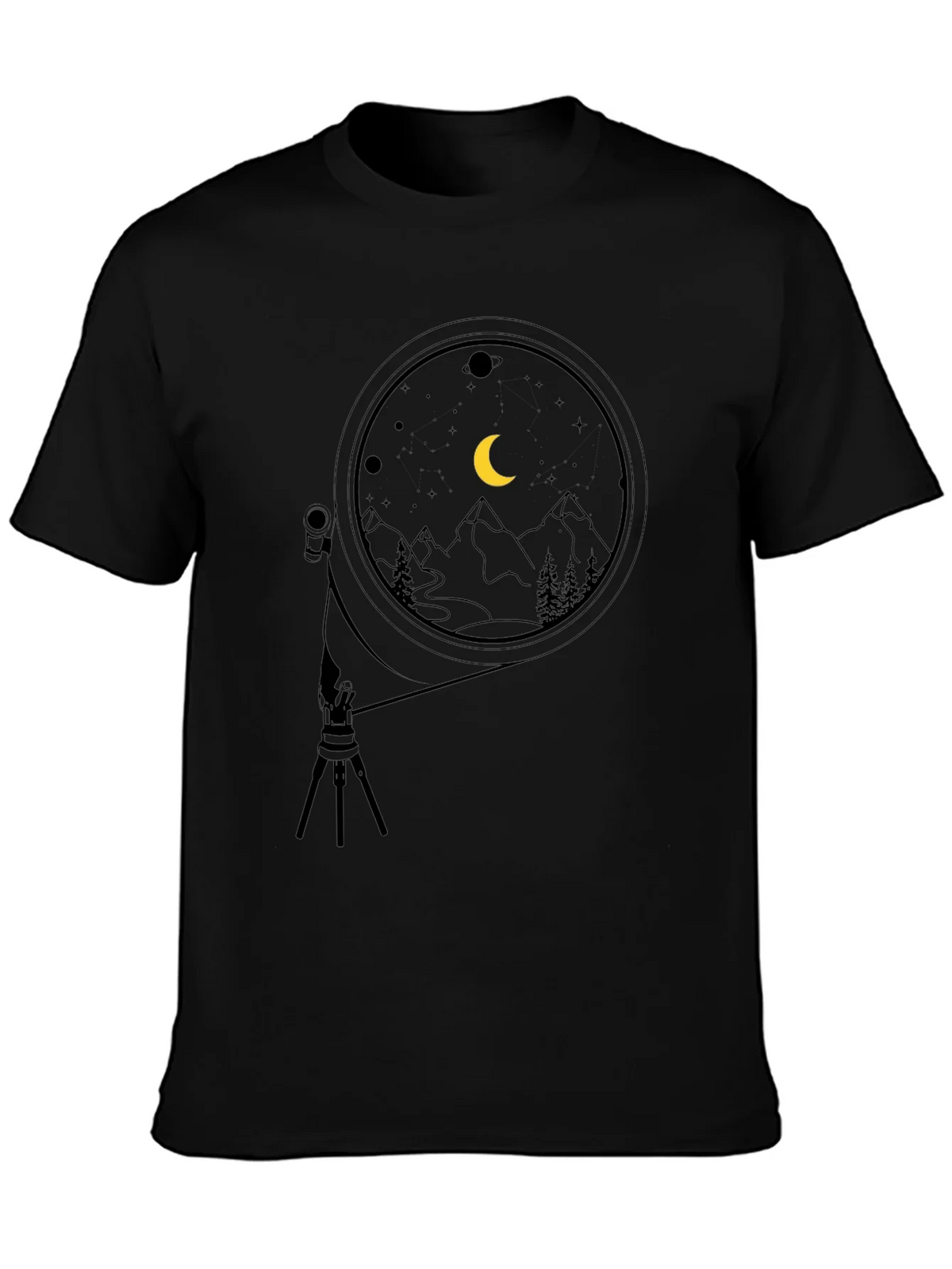 Night Sky Telescope Graphic Tee - Black Cotton product image 3