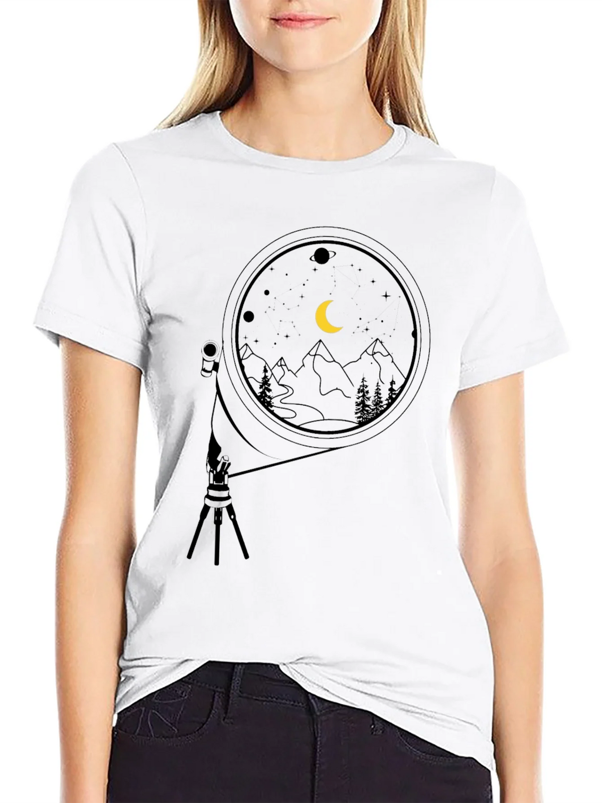 Night Sky Telescope Graphic Tee - Black Cotton product image 8