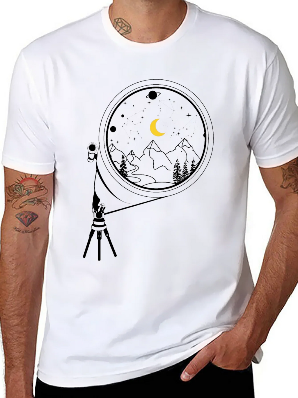 Night Sky Telescope Graphic Tee - Black Cotton product image 7