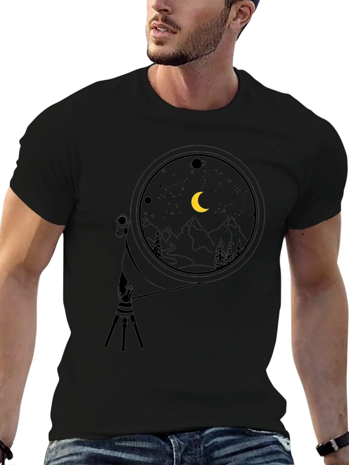 Night Sky Telescope Graphic Tee - Black Cotton product image 6