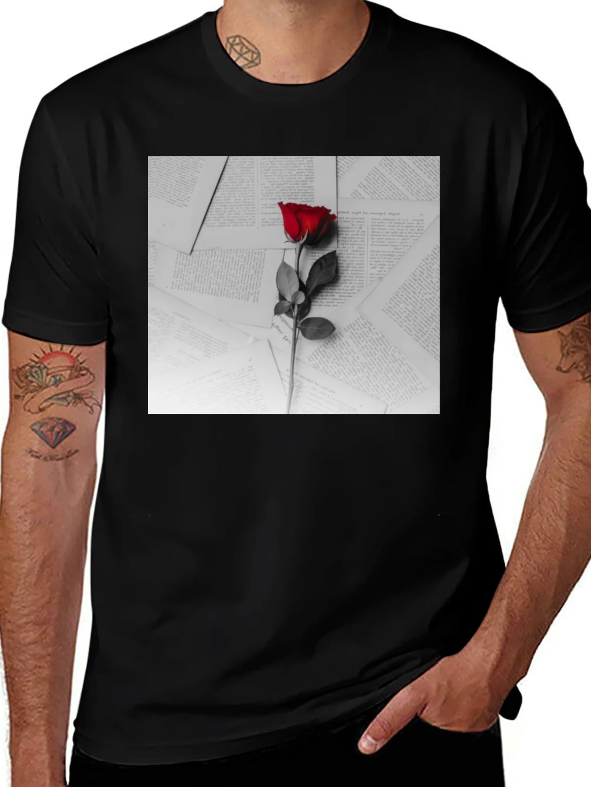 Red Rose on Books Graphic Tee - Trendy Style product image 1