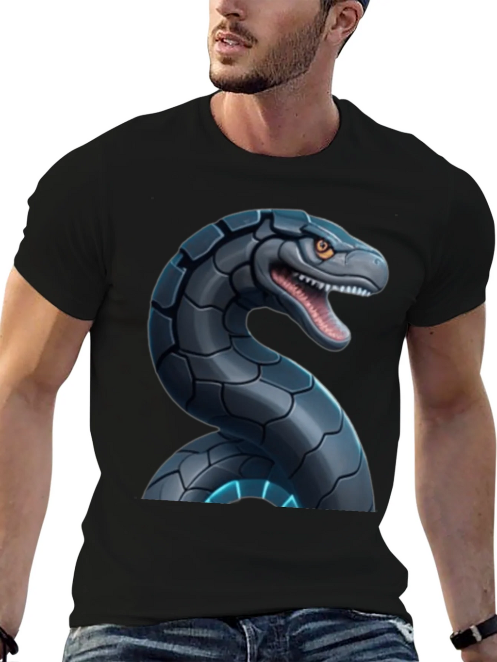 Robotic Snake Graphic T-Shirt - Black product image 6