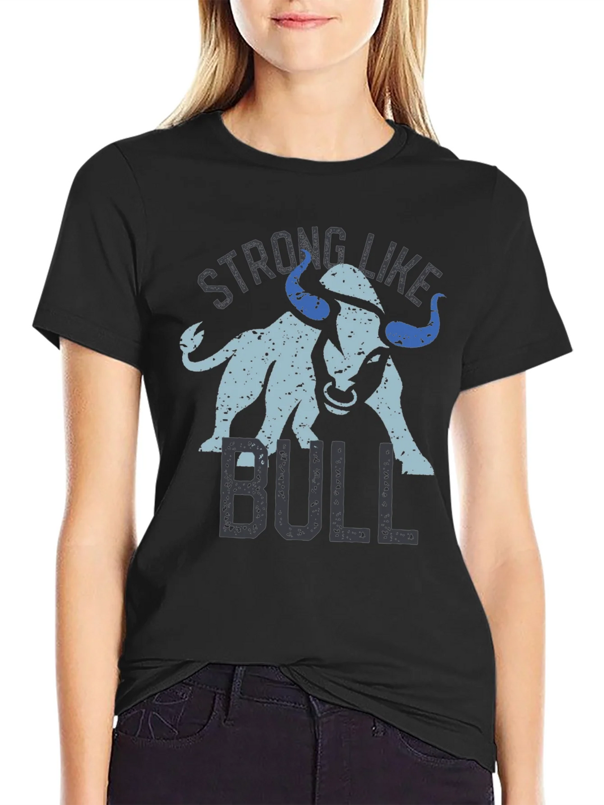 Strong Like Bull Graphic Tee - Black Cotton Blend T-Shirt product image 2