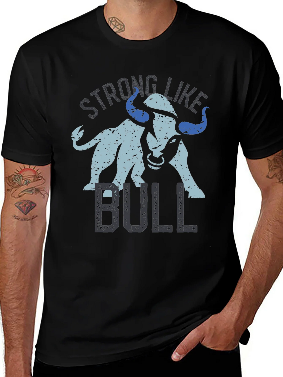 Strong Like Bull Graphic Tee - Black Cotton Blend T-Shirt product image 1