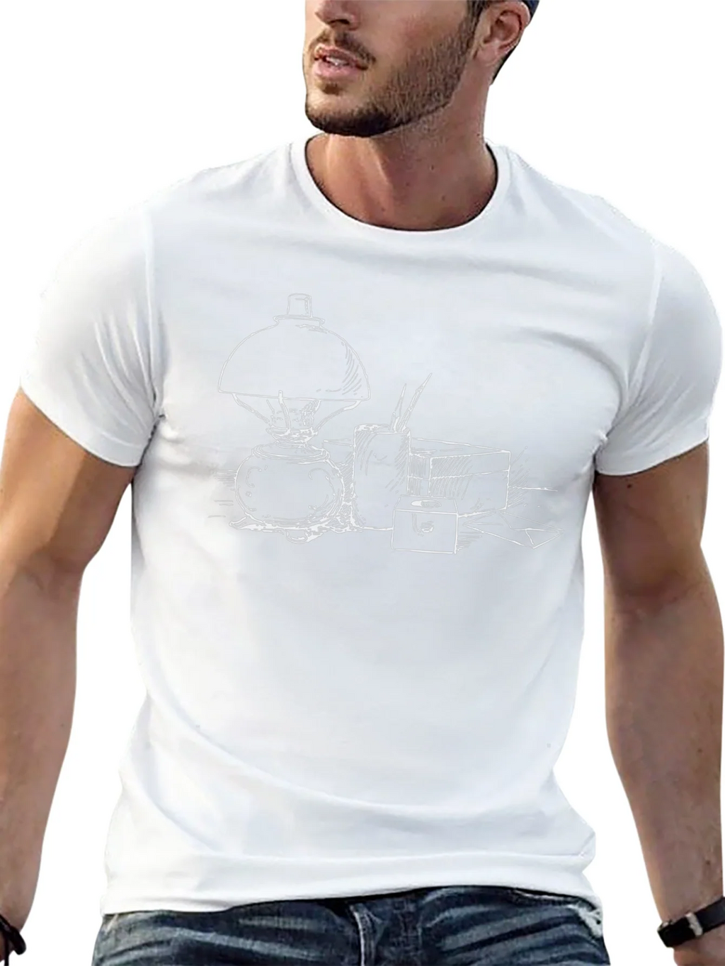 Artistic Sketch T-Shirt - Classic Lamp and Drawing Tools product image 12