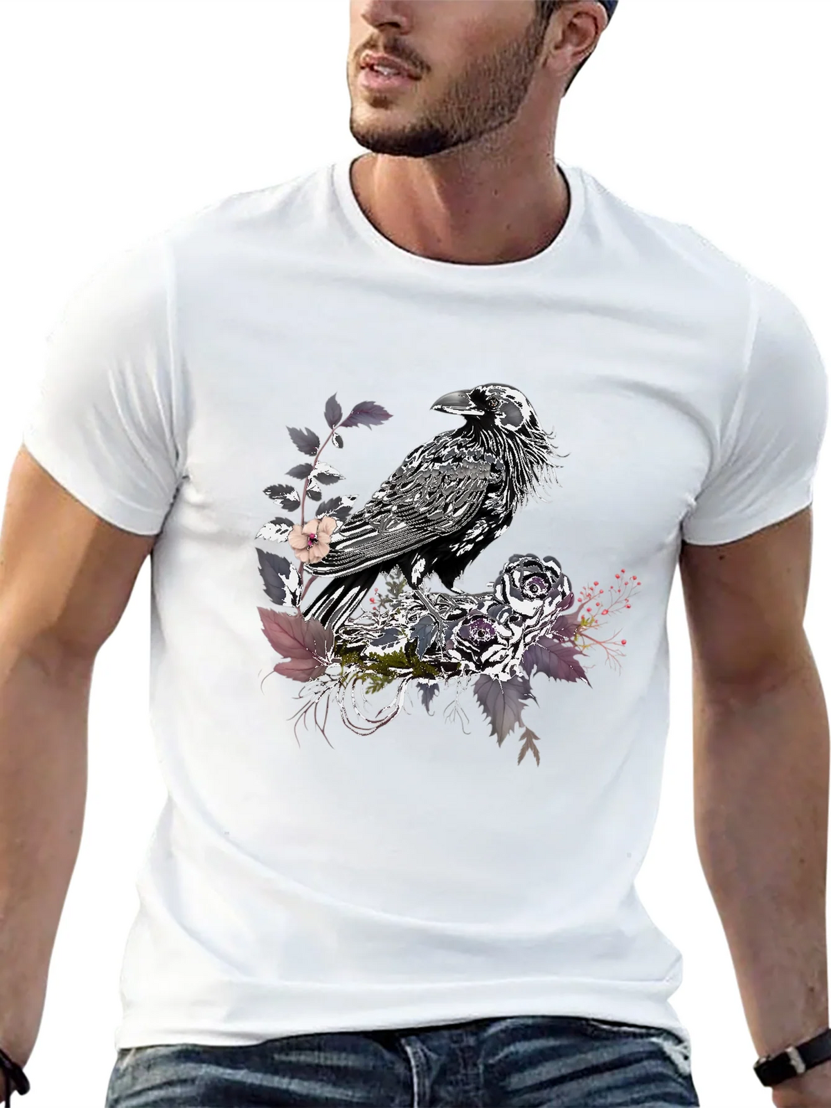 Raven & Floral Graphic T-Shirt - Dark Gothic Style product image 2