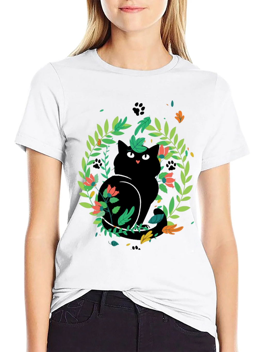 Black Cat Floral Wreath T-Shirt product image 8