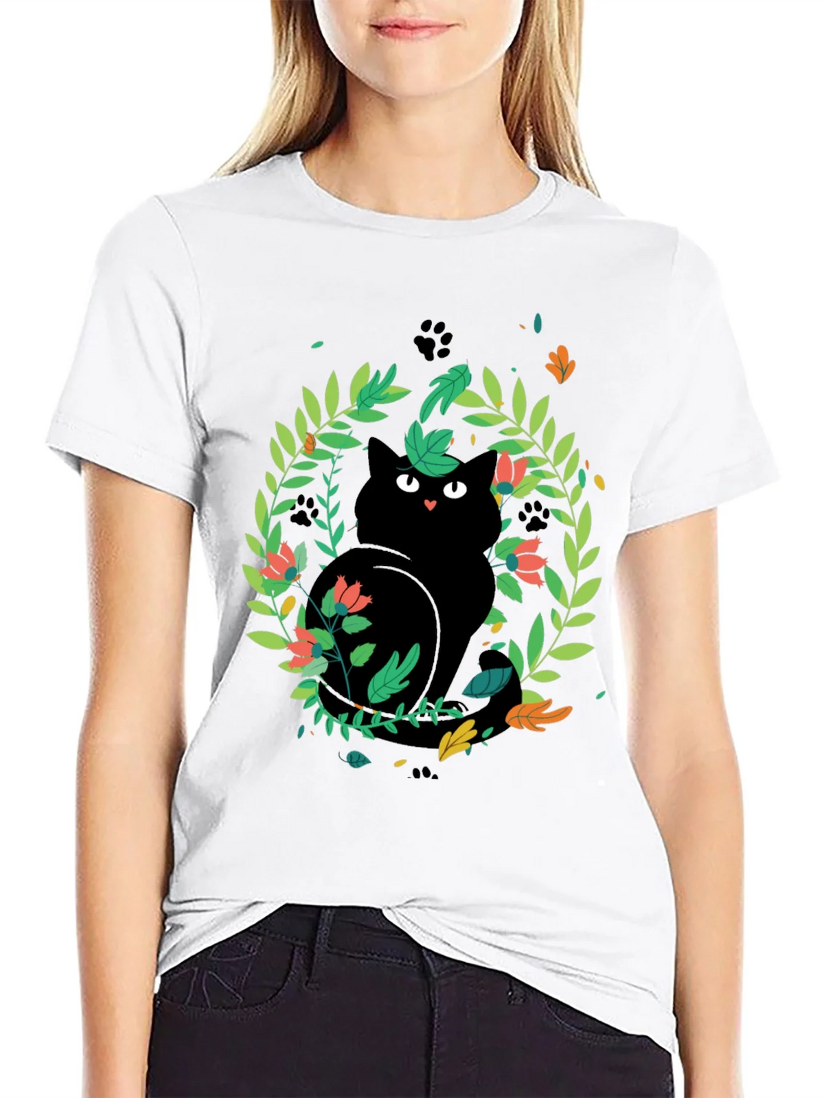 Black Cat Floral Wreath T-Shirt product image 8