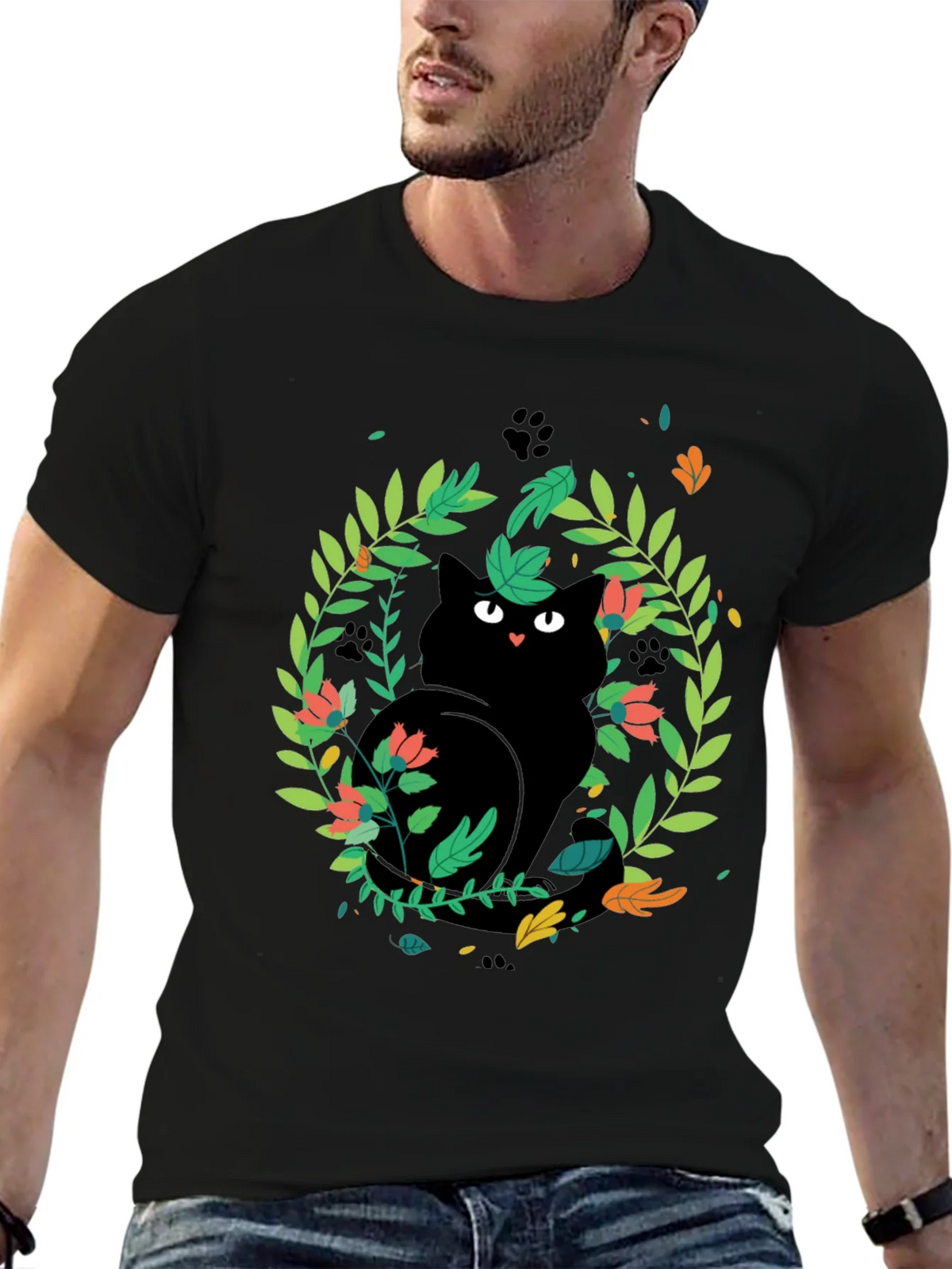 Black Cat Floral Wreath T-Shirt product image 6
