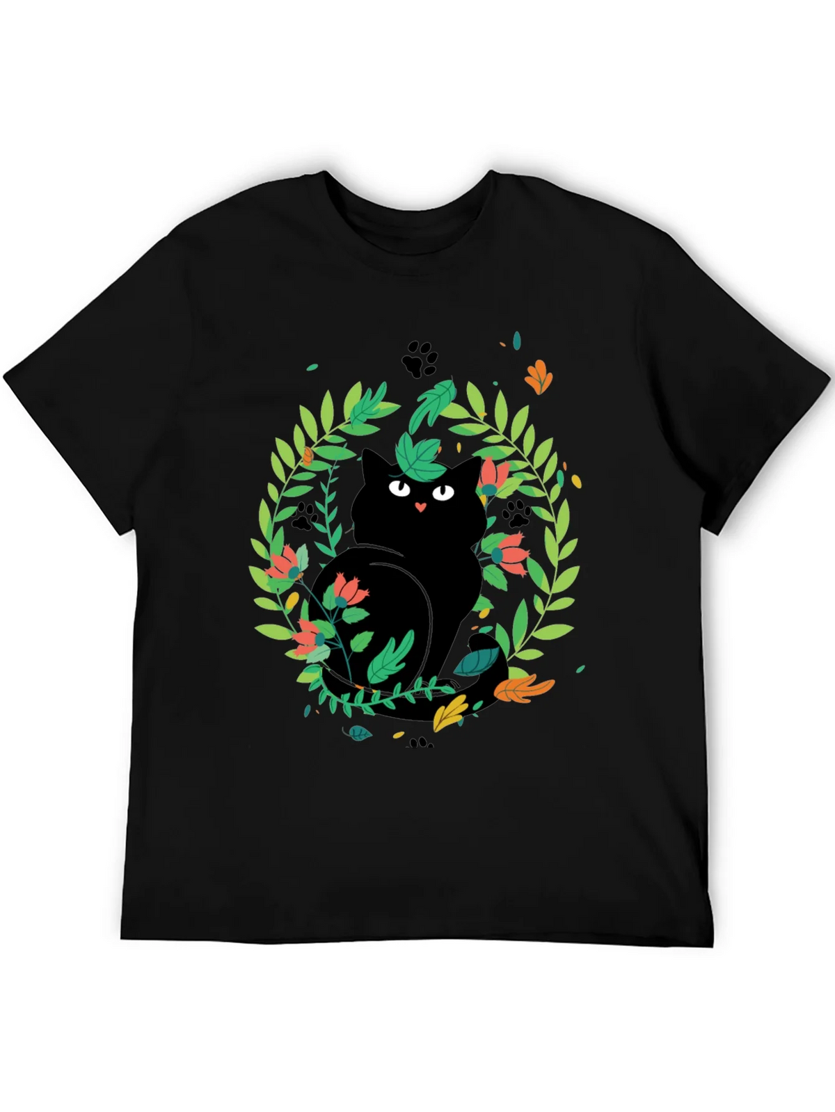 Black Cat Floral Wreath T-Shirt product image 5
