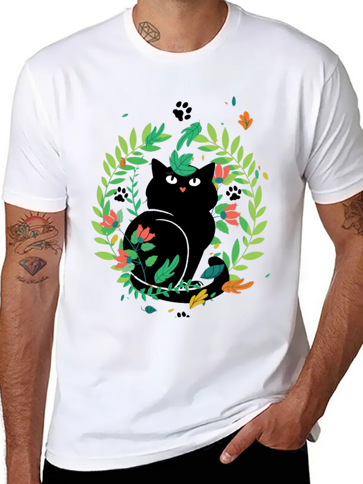 Black Cat Floral Wreath T-Shirt product image 7
