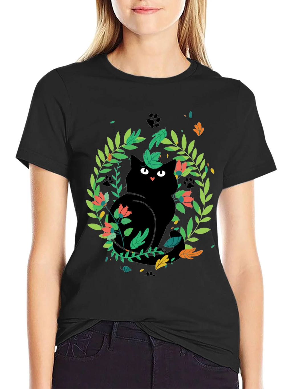 Black Cat Floral Wreath T-Shirt product image 2
