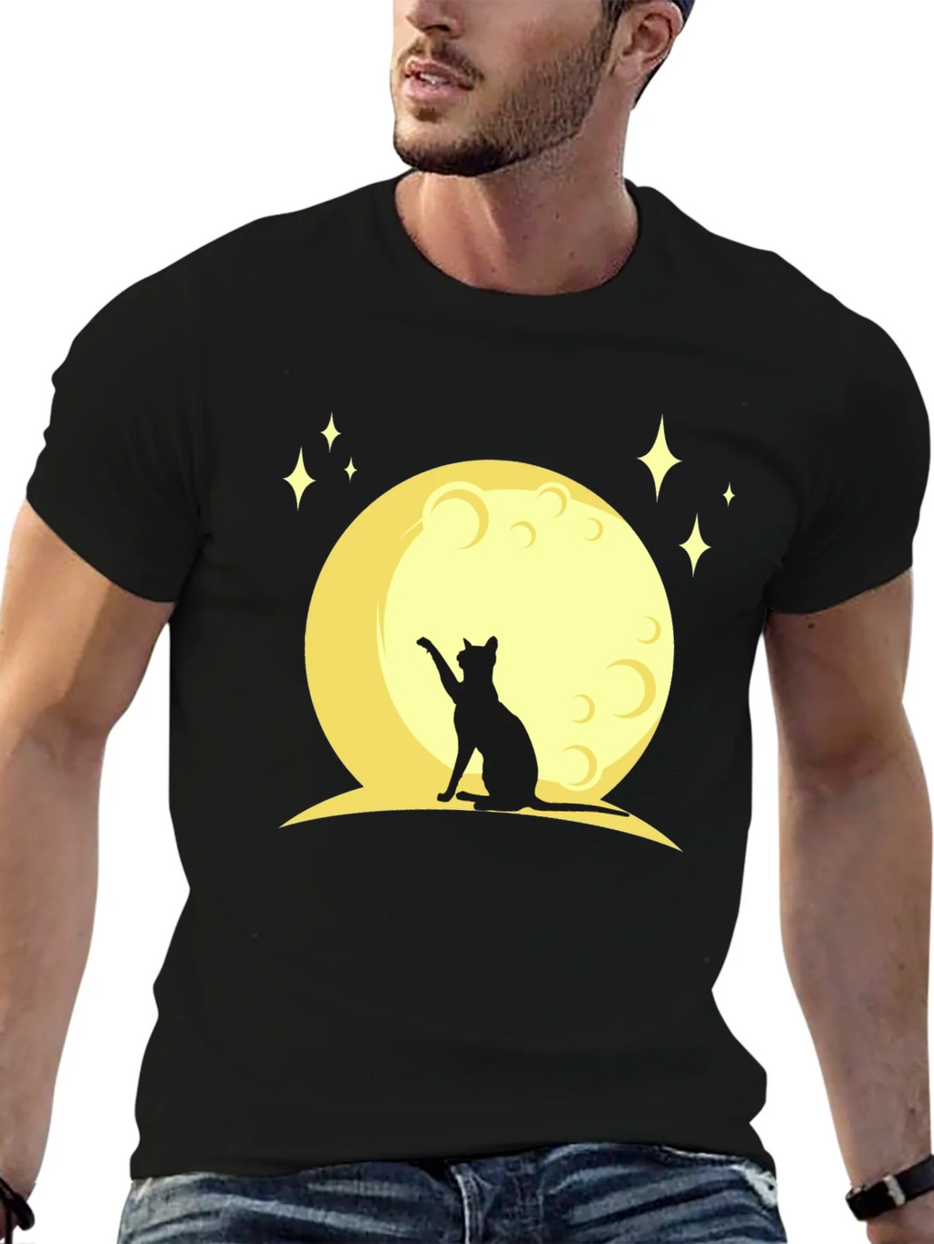 Black Cat Moon Graphic T-Shirt product image 6