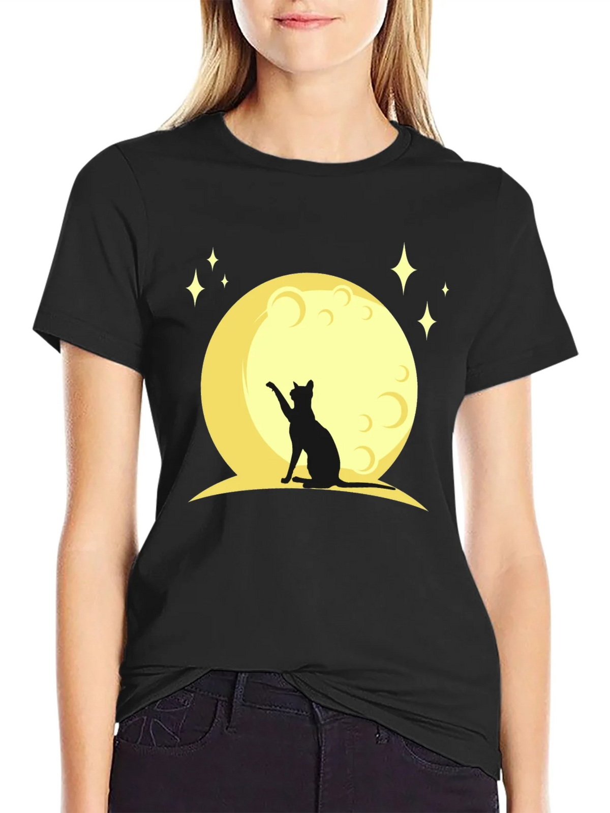 Black Cat Moon Graphic T-Shirt product image 2