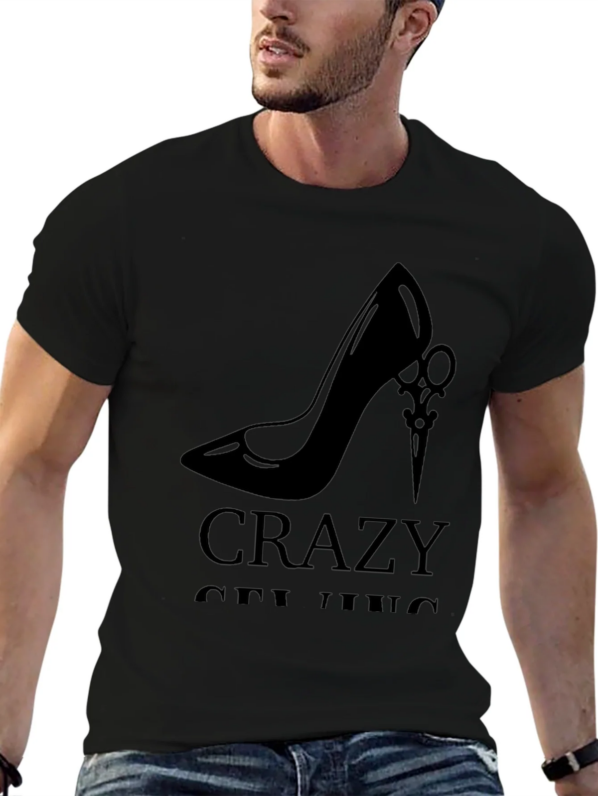 Stylish Black Graphic Tee - High Heel & Scissors Design product image 3