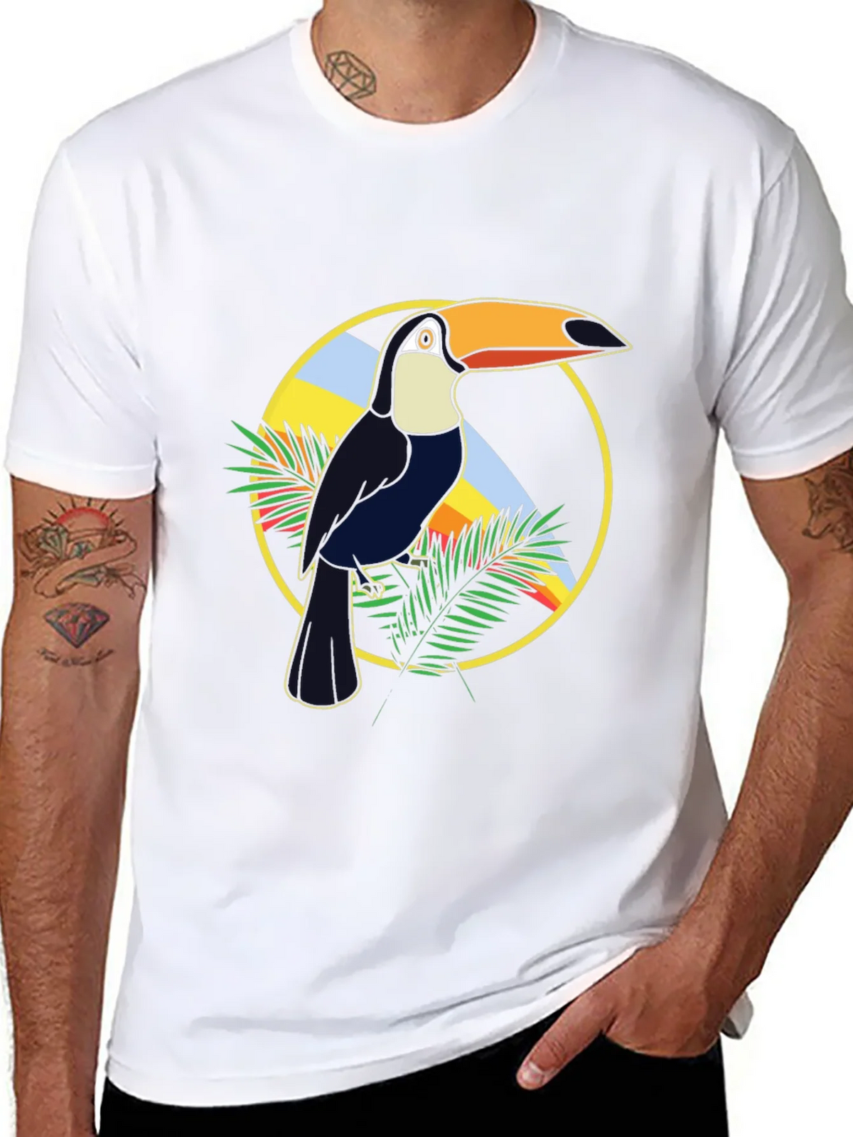Tropical Toucan Graphic Tee - Black Cotton T-Shirt product image 7