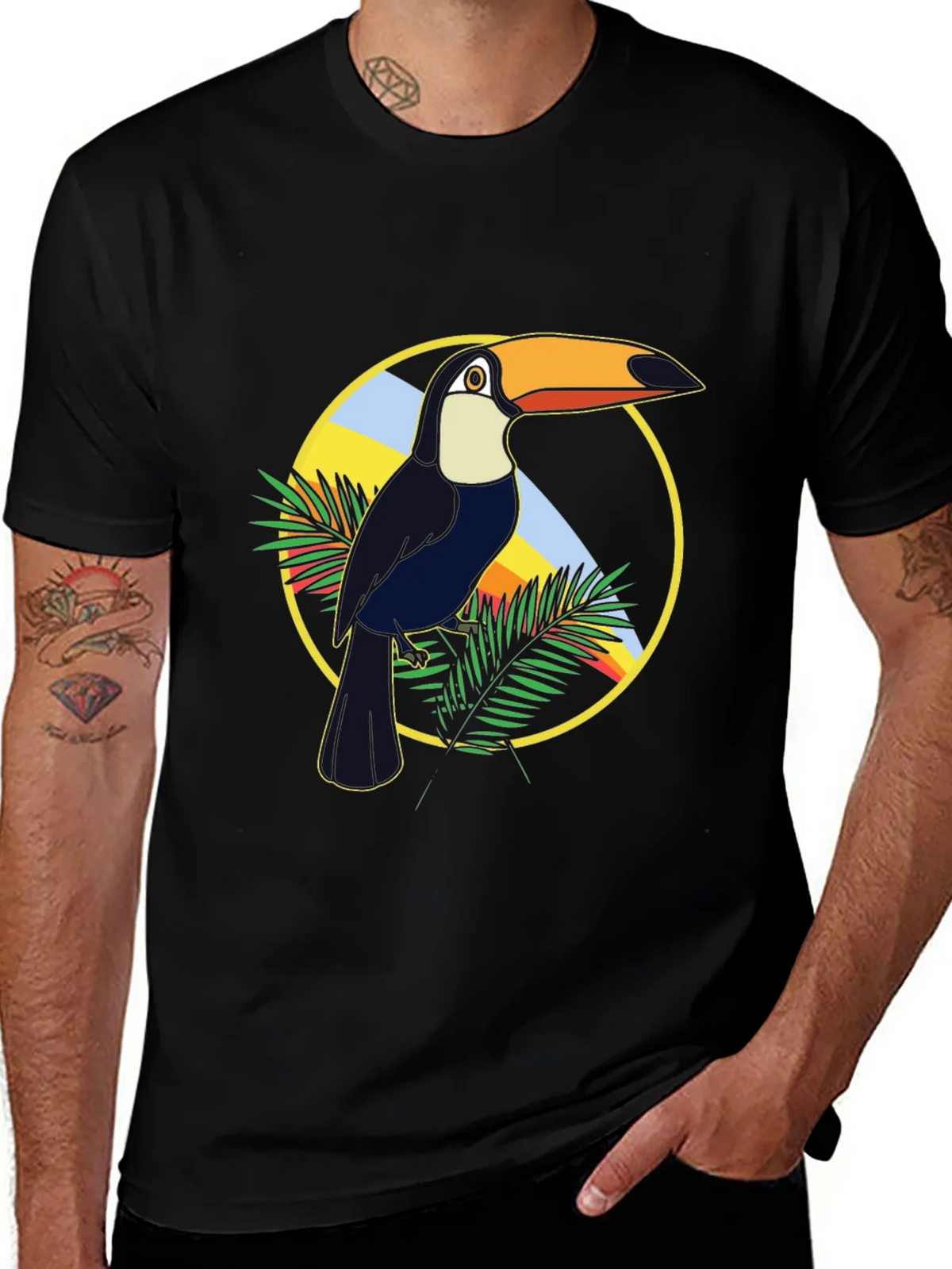 Tropical Toucan Graphic Tee - Black Cotton T-Shirt product image 1