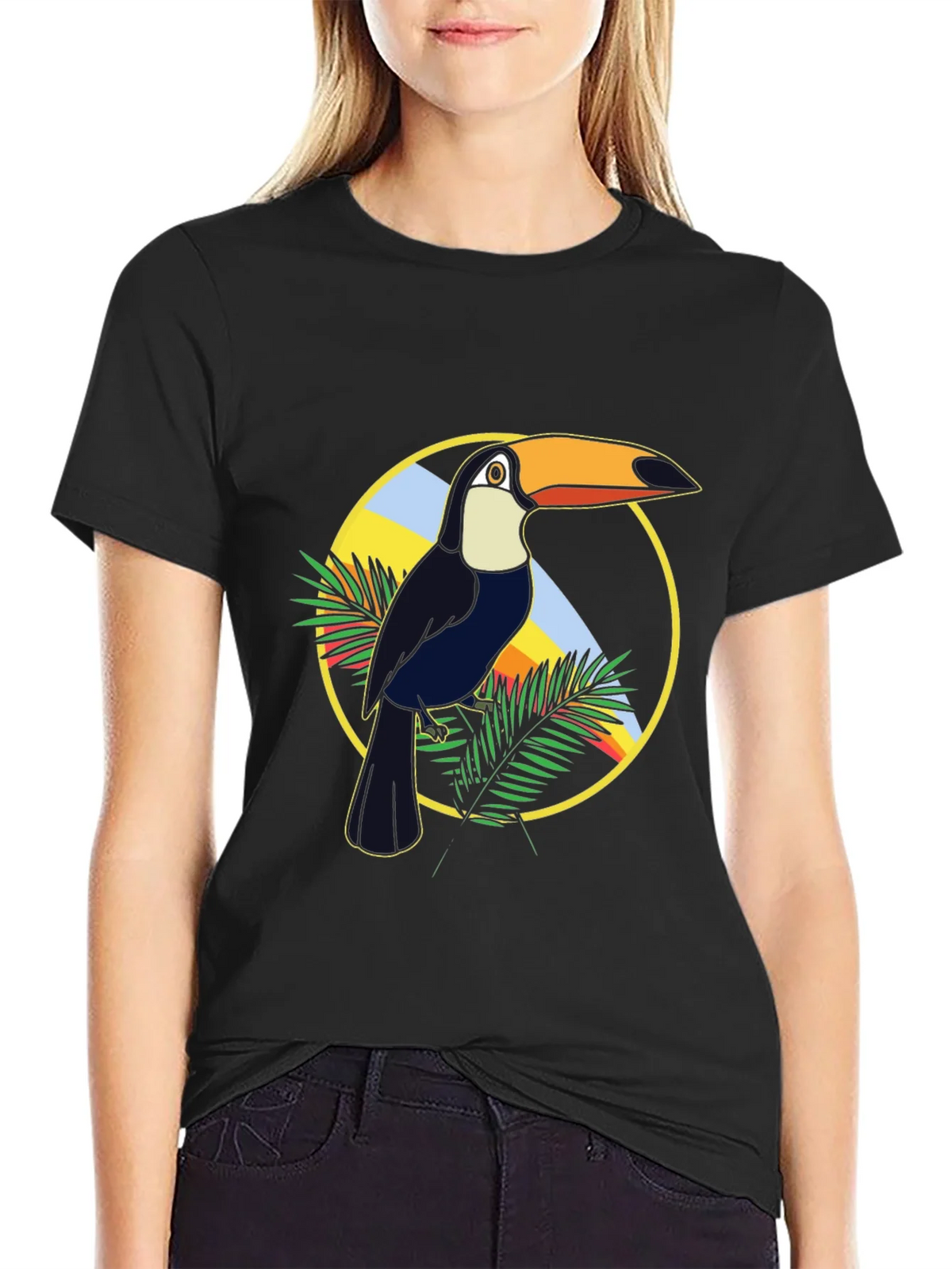 Tropical Toucan Graphic Tee - Black Cotton T-Shirt product image 2