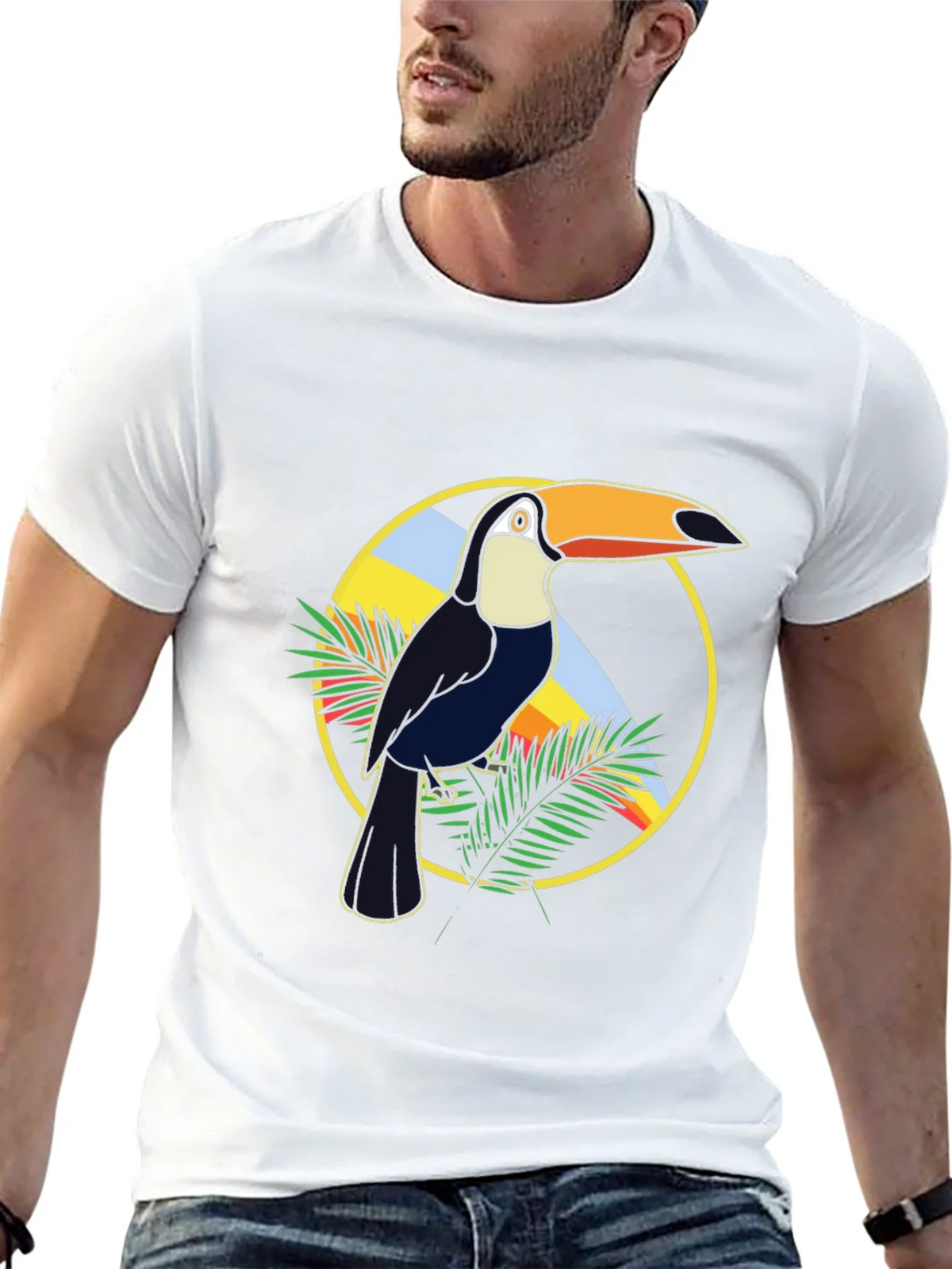 Tropical Toucan Graphic Tee - Black Cotton T-Shirt product image 12