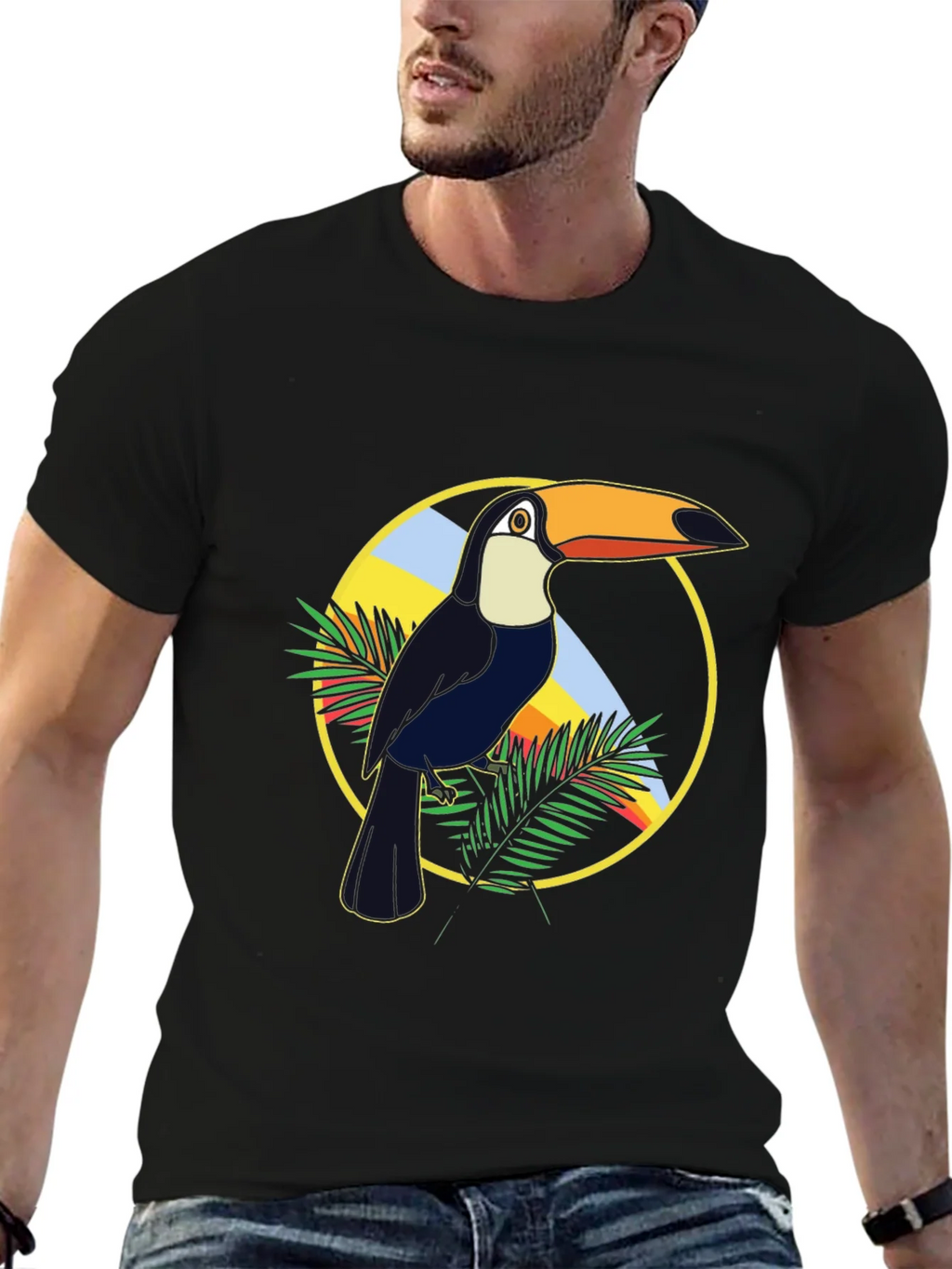 Tropical Toucan Graphic Tee - Black Cotton T-Shirt product image 6