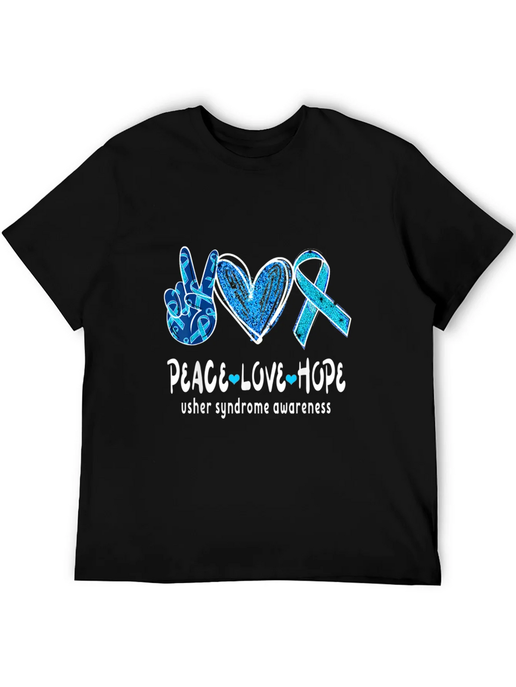 Usher Syndrome Awareness Peace Love Hope T-Shirt product image 5