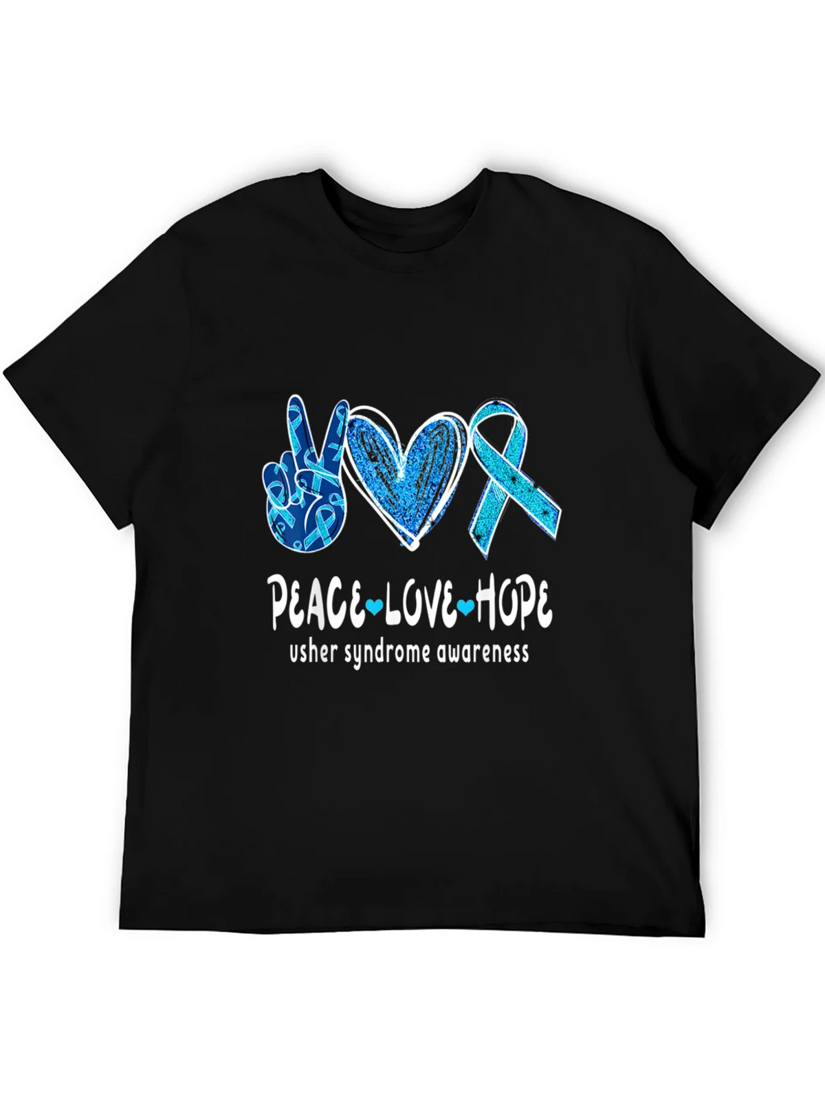 Usher Syndrome Awareness Peace Love Hope T-Shirt product image 5