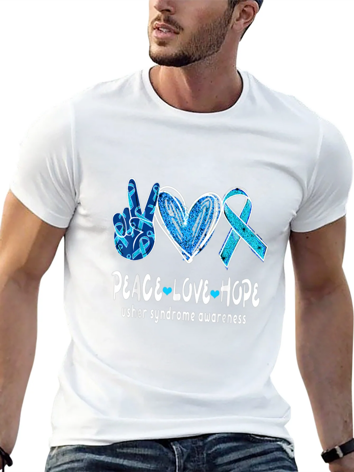 Usher Syndrome Awareness Peace Love Hope T-Shirt product image 12